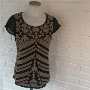 INC black and tan tribal print layered top